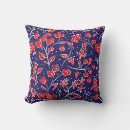 Almofada Padrão Floral Vermelho e Azul