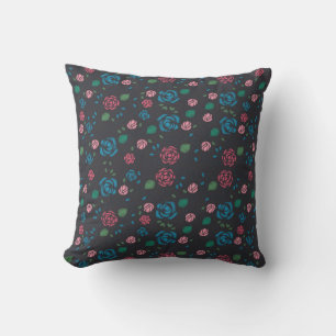 Almofada padrão floral vermelho e azul vintage