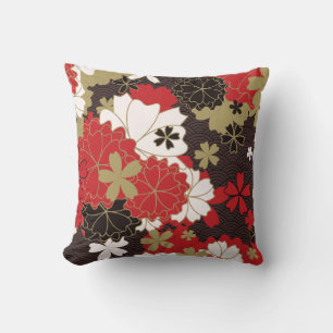 Almofada Padrão Floral Vermelho e Preto Elegante