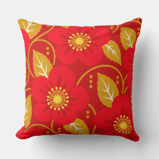 Almofada Padrão Floral Vermelho em Fundo Vermelho Escuro