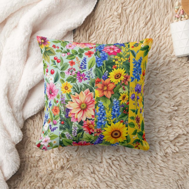 Almofada Padrão floral vibrante com girassol e dália (Cobertor)