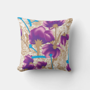 Almofada Padrão floral vibrante com púrpura e azul f
