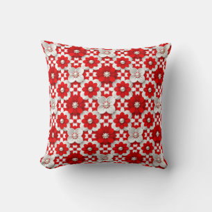 Almofada Padrão Floral Vibrante em Vermelho e Branco com Pé