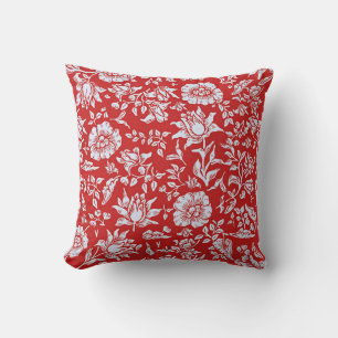 Almofada Padrão floral vintage alegre em vermelho e branco
