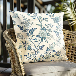 Almofada Padrão Floral Vintage Azul