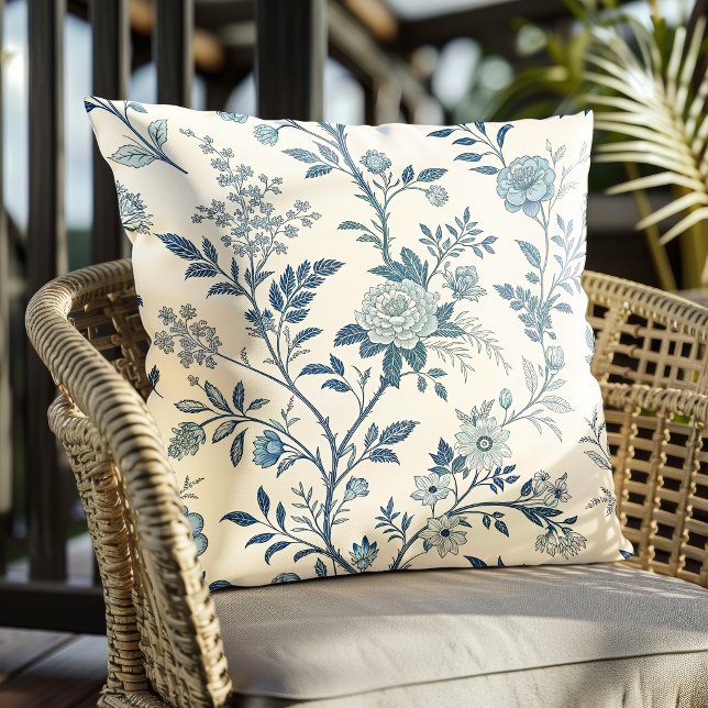 Almofada Padrão Floral Vintage Azul (Criador carregado)