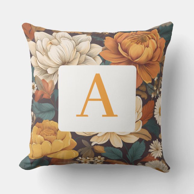 Almofada Padrão Floral Vintage Boho com Monograma (Frente)