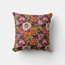 Almofada Padrão floral vintage com cores ousadas em preto