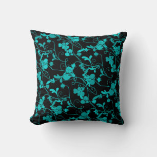 Almofada Padrão Floreal Moderno Teal e Negro