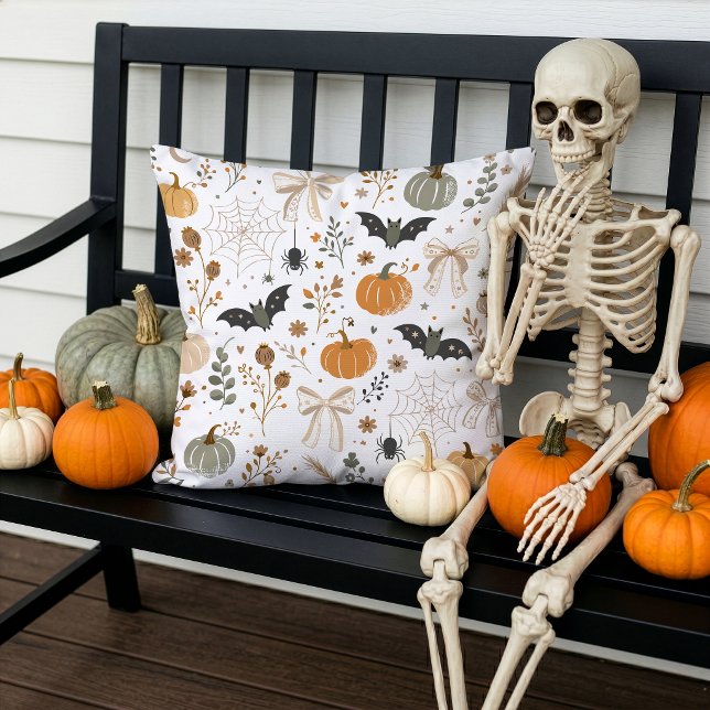 Almofada Padrão Fofo de Halloween Abóboras Morcegos Laços (Criador carregado)