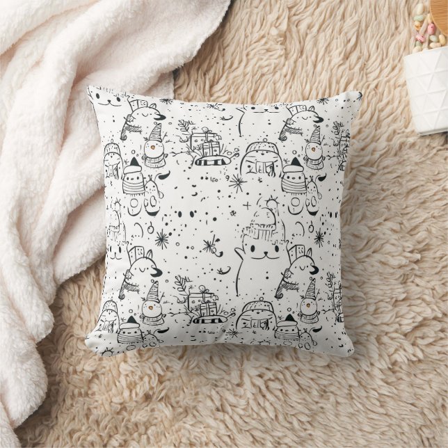 Almofada Padrão Fofo de Natal de Inverno com Doodle (4) (Cobertor)