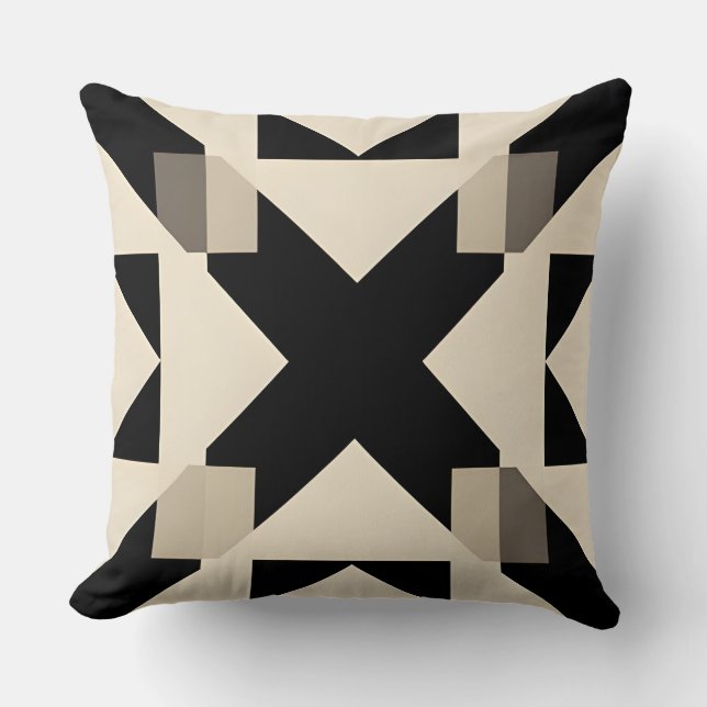 Almofada Padrão Geométrico abstrato com Preto Contrastante (Frente)