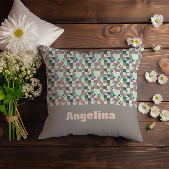 Almofada Padrão geométrico abstrato do bege da lavanda verd (Criador carregado)