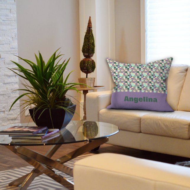 Almofada Padrão geométrico abstrato do bege da lavanda verd (Criador carregado)