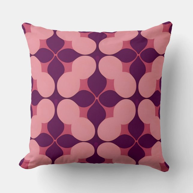 Almofada Padrão Geométrico Abstrato em Tons Rosa e Roxo (Frente)