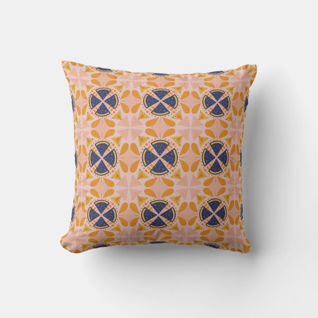 Almofada Padrão geométrico abstrato laranja e rosa (Frente)