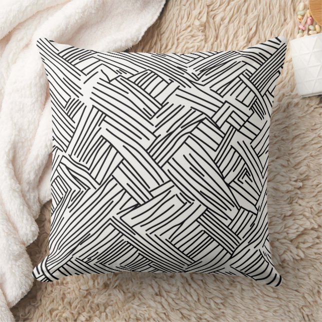 Almofada Padrão Geométrico Abstrato Preto e Branco de Linha (Cobertor)