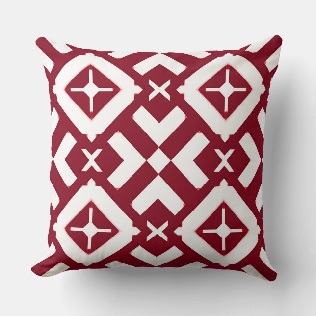 Almofada Padrão Geométrico Abstrato Vermelho e Branco (Frente)