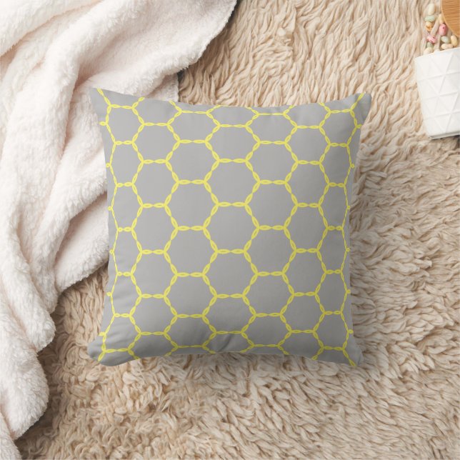 Almofada Padrão Geométrico Amarelo e Cinza Honeycomb (Cobertor)
