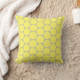 Almofada Padrão Geométrico Amarelo e Cinza Honeycomb