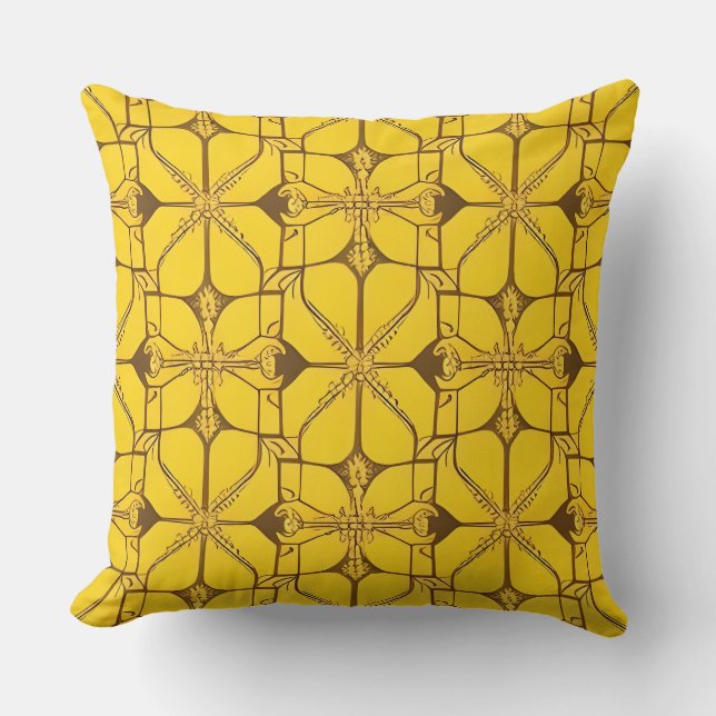 Almofada Padrão Geométrico Amarelo e Marrom (Frente)