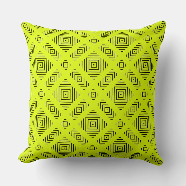 Almofada Padrão geométrico amarelo-limão (Frente)