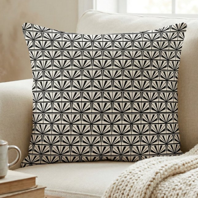 Almofada Padrão Geométrico Art Déco Preto Branco (Criador carregado)