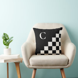 Almofada Padrão Geométrico Branco Negro Monograma Negrito