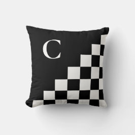 Almofada Padrão Geométrico Branco Negro Monograma Negrito