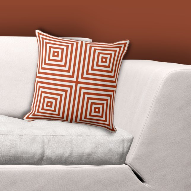 Almofada Padrão Geométrico de Caixa Aninhada Branco-Laranja (Geometric Nested Box Pattern White-Orange Throw Pillow)