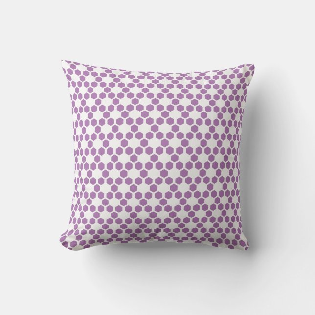 Almofada Padrão Geométrico de Hexágono Branco Roxo Lavanda (Frente)