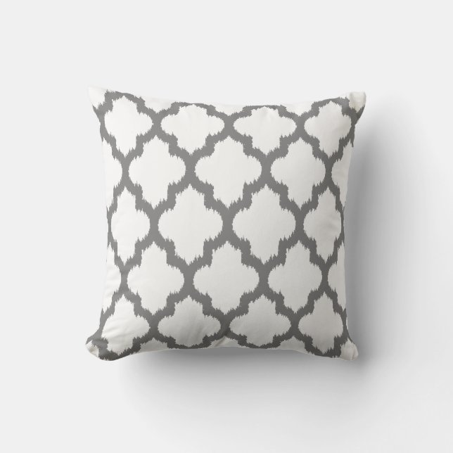 Almofada Padrão Geométrico De Ikat Quatrefoil, Branco E Cin (Frente)