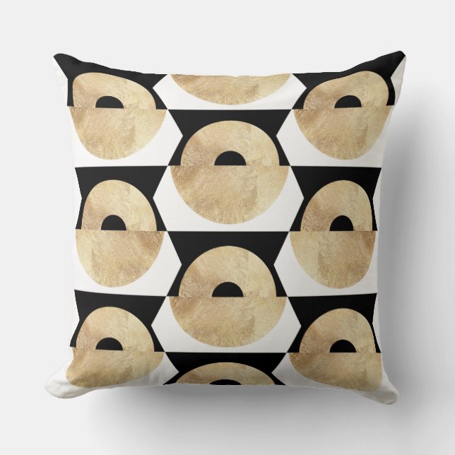 Almofada Padrão geométrico de ouro branco preto-e-preto (Frente)