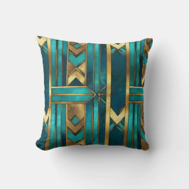Almofada Padrão Geométrico de Seta Art Déco, Dourado e Turq