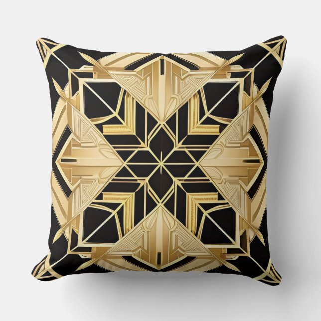 Almofada Padrão Geométrico Dourado Art Déco (Frente)