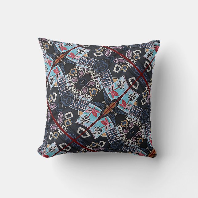 Almofada Padrão geométrico floral preto bonito (Frente)