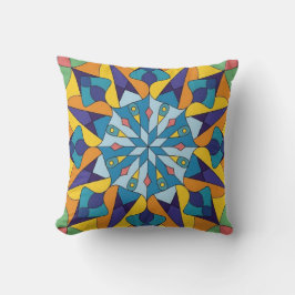 Almofada Padrão geométrico fractal azul e amarelo