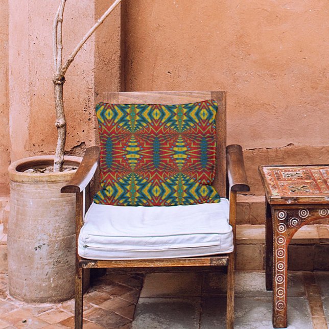 Almofada Padrão Geométrico Legal da Turquesa Amarela Escura (Criador carregado)