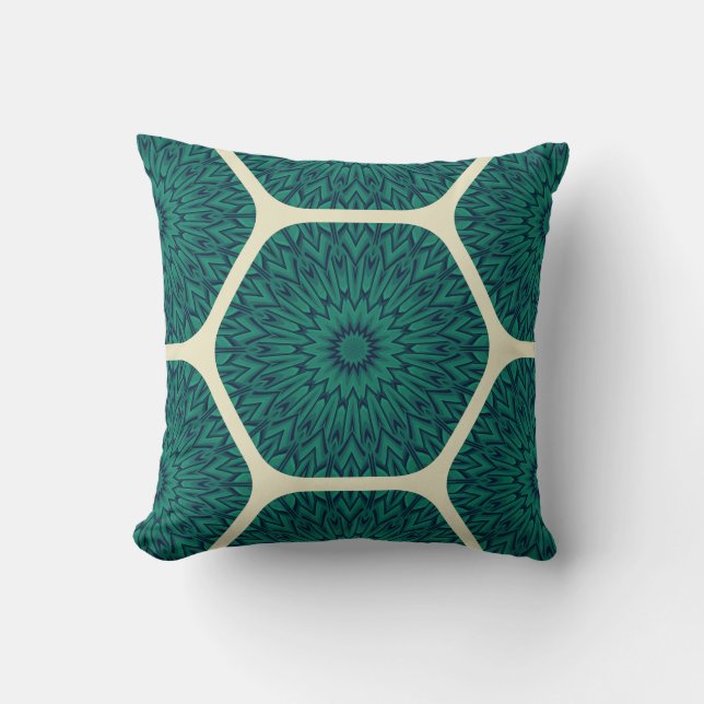 Almofada Padrão Geométrico Mandala Hexagon - Verde Profundo (Frente)