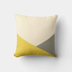 Almofada Padrão Geométrico Moderno de Amarelo e Cinza 