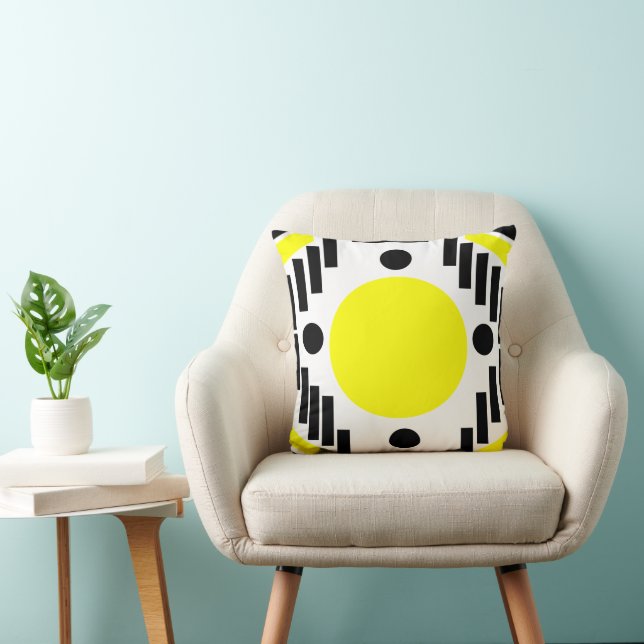 Almofada Padrão Geométrico Moderno Preto Amarelo de Meados  (Cadeira)