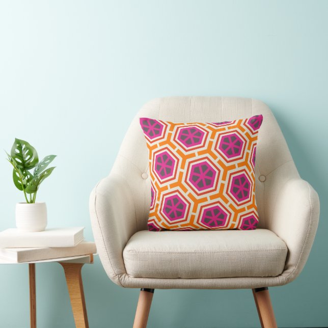 Almofada Padrão Geométrico Moderno Rosa e Laranja Retro (Cadeira)