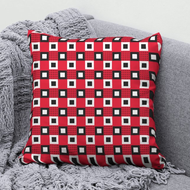 Almofada Padrão geométrico preto e branco simples em vermel (Criador carregado)