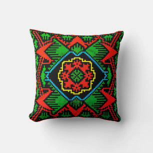 Almofada Padrão geométrico preto, vermelho, verde letão tri