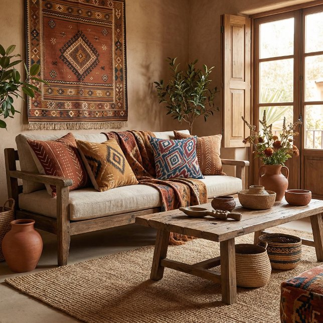 Almofada Padrão geométrico retrô de tecido abstrato   (Criador carregado)