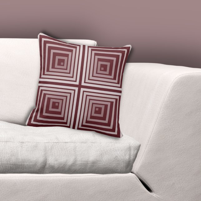 Almofada Padrão Geométrico Vermelho de Caixa com Cantos de  (Geometric Red Nested Square Cornered Box Pattern Throw Pillow)