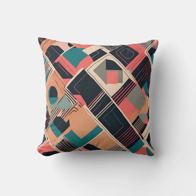 Almofada padrão geométrico vibrante do lacre e da mostarda (Frente)