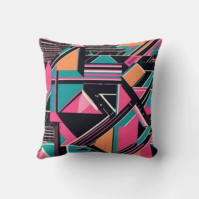 Almofada padrão geométrico vibrante do lacre e da mostarda (Verso)