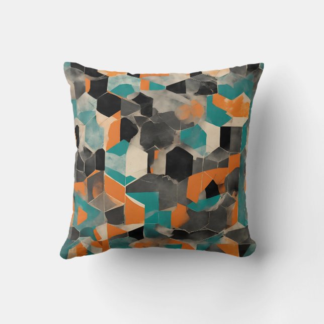 Almofada padrão geométrico vibrante do lacre e da mostarda (Verso)