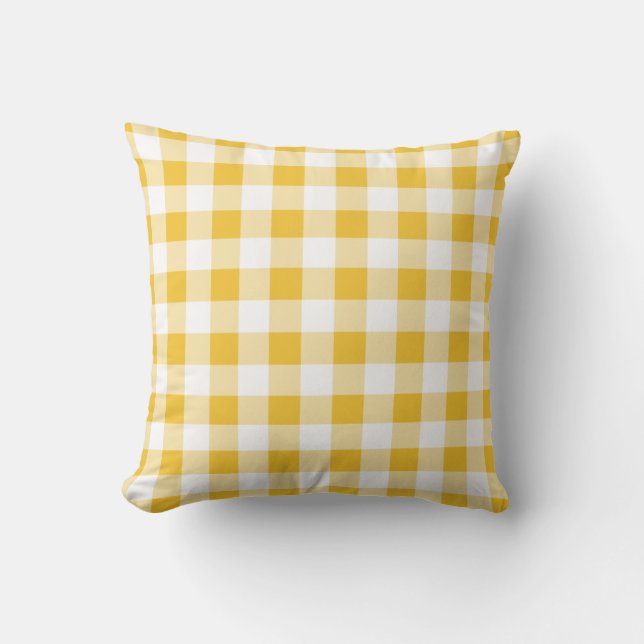 Almofada Padrão Gingham da Xadrez de Buffalo Amarelo e Bran (Frente)